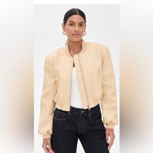 NWT Lioness Allure faux leather bomber jacket size large cream tan color